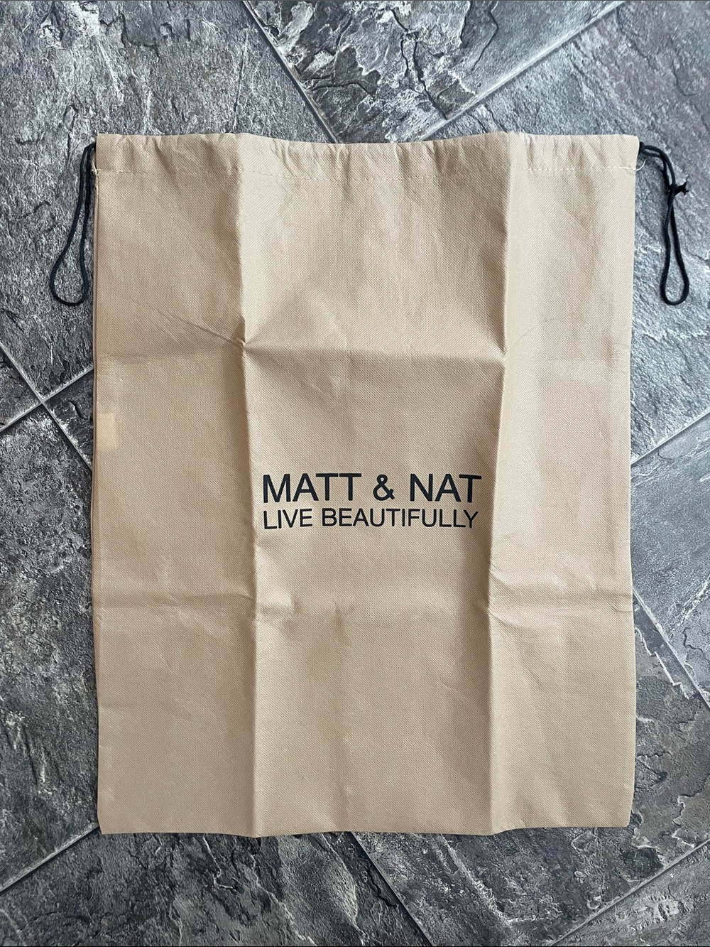 MATT & NATT Dust Bag - Tan w Black Logo Drawstring Protective Travel Storage